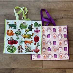 Homegoods TJMaxx Marshalls Cat Vegetable & Purple Bow Print Tote Bags NWOT